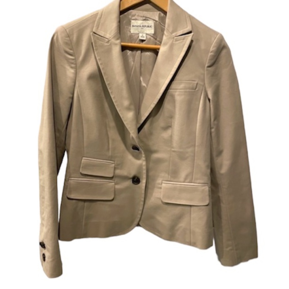 BANANA REPUBLIC Women Fitted Tan Cotton Spandex Blend Blazer Jacket Size 8